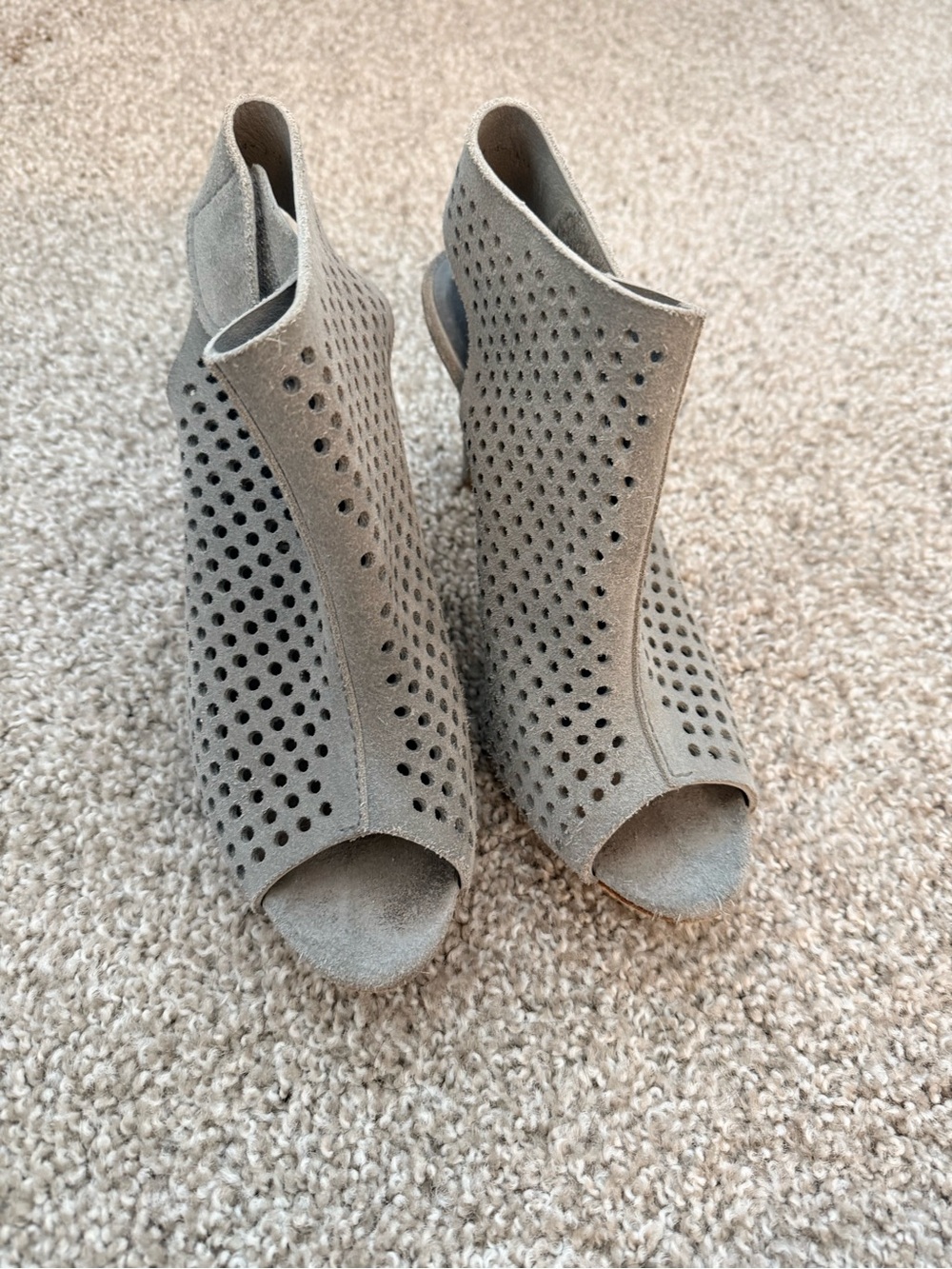 Pedro Garcia Grey Suede Perforated Peep-Toe Booties